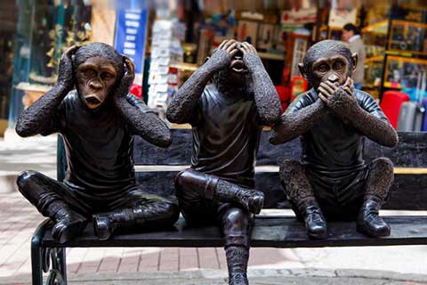 Animal Sculptures Three Bronze Monkeys Statues for Garden Decor