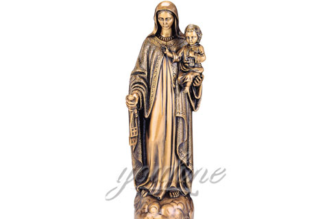 Antique Bronze Virgin Mary and Baby Jesus Statues