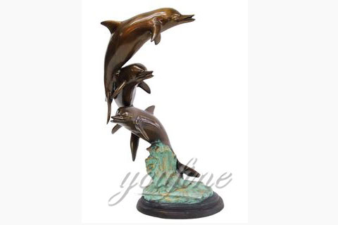 Home Decorative Double Bronze Dolphins Statues